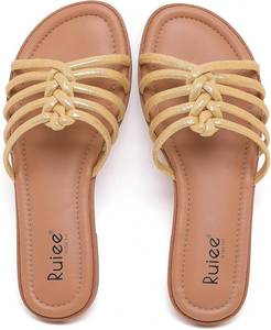 lot 6551 image: Ruiee Womens Wide Width Braided Flat Sandals - Slips On, Summer Comfort - sz 8