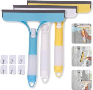 lot 6560 image: 3 Pcs Squeegee for Shower Glass 3-in-1 Window Scrubber Kit with 6 Hooks