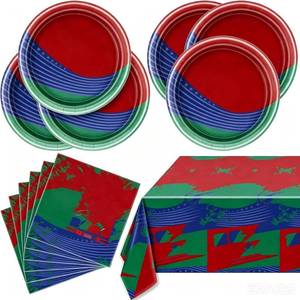 lot 6575 image: Soccer Party Set - 20 Plates, 20 Napkins, Tablecloth, Football Decor