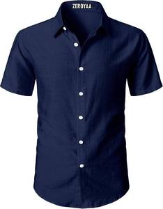 lot 6701 image: ZEROYAA Mens Casual Short Sleeve Button-Down Shirt - Lightweight Textured - XXL