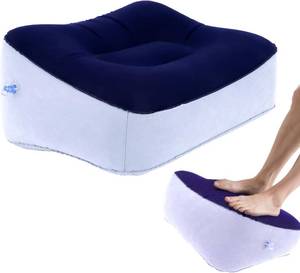 lot 6703 image: Inflatable Airplane Foot Rest Pillow - 3-Breath Quick Inflation, Grey