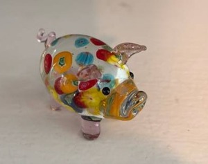 lot 142 image: Glass Pig Figurine with Murano Style Accents