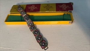 lot 143 image: Vintage Decorative Metal Link Bracelet with Micro Mosaic Accents