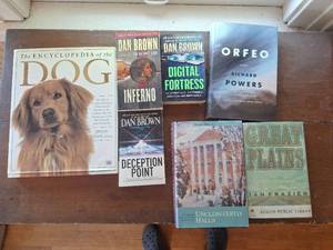 lot 154 image: Book Lot Encyclopedia of the Dog, Dan Brown Novels, Orfeo, Great Plains, Uncloistered Halls
