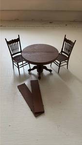 lot 161 image: Miniature Dining Table Set with 2 Chairs AND 2 Leaves That Add To Table