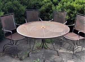 Steel Mesh and Bar Patio Table and 4 Spring Rock Chairs, 4 Foot Diameter