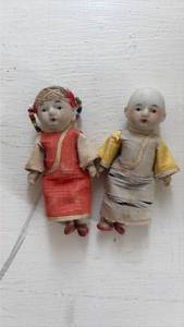 lot 177 image: Pair of Small Dolls with Painted Porcelain Heads and Cloth Bodies