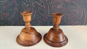 lot 196 image: Pair Hand-turned Candle Sticks
