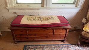 lot 237 image: Tennessee Red Cedar Chest with Needlepoint Cushion