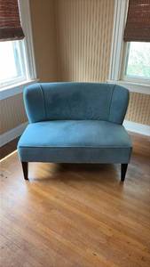 lot 242 image: Turquoise Blue Upholstered Accent Chair  Loveseat with Nailhead Trim