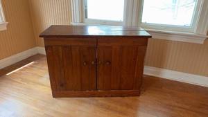 lot 245 image: Wood Cabinet w Doors and Brass Hardware