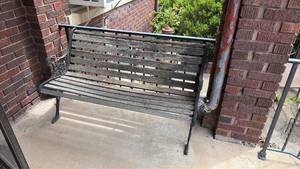 lot 247 image: Outdoor Park Bench with Decorative Armrests