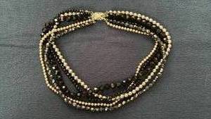 lot 265 image: Multi-strand Beaded Necklace with Black Fauceted and Smoke Pearl Beads