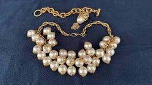 lot 268 image: Pearl and Gold-Tone Beaded Necklace, Link Bracelet and Faux Baroque Pearl Pendant