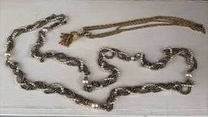 lot 275 image: Long Metal Chain Necklaces with Pearl Beads or Tassel