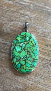 lot 316 image: Natural Green Copper Turquoise 925 Solid Sterling Silver Pendant