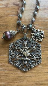 lot 321 image: Sweater Necklace with Charms & Black Stone Pendant