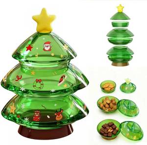 lot 8130 image: BENMOS 3-Tier Stackable Christmas Tree Snack Tray, Holiday Party Serving Platter for Nuts, Candy, Fruits&Cookies, Space-Saving Storage&Christmas Gift(Transparent Green)