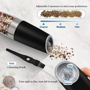 lot 8228 image: Gravity Electric Pepper Grinder Battery Powered LED Light One Hand Automatic Operation, Adjustable Coarseness Mill Grinders Shakers Black (