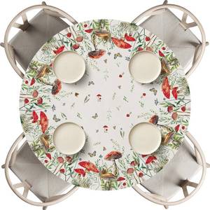 lot 8254 image: Horaldaily Fitted Tablecloth for 45-56 Round,Mushrooms Fairy Tale White  Wild Grass Fancy Washable Table Cover With Elastic Edge for Decoration Kitchen, Dining, Picnic, Camping, Party Color is black