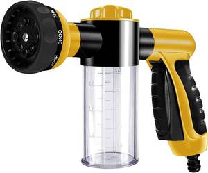 lot 8260 image: QIANS Water Hose Nozzle 8 Spray Patterns High Pressure Garden Foam Gun with Built-in Soap Dispenser - Yellow