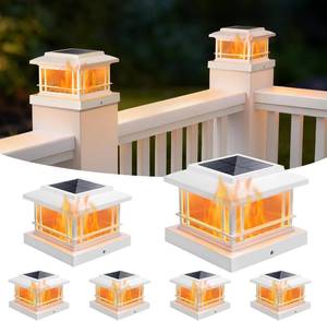 lot 8276 image: NIORSUN Solar Post Lights Outdoor, Fence Post Solar Lights with Flickering Flame Light & 3 Color Temps, Waterproof, Garden Patio Fence Deck Decor, 4x4 Posts Caps, 4x4, 5x5 Wooden & Vinyl (6Pack,White)