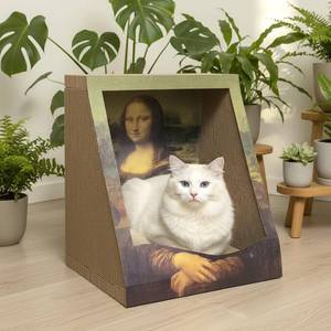 lot 8308 image: Cardboard Cat House & Cat Scratch Pad for Indoor Cats - 2-in-1 Durable Cardboard Cat Scratcher, MonnaLisa Design Resting & Scratching Furniture