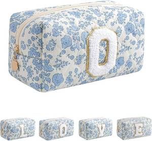 lot 8310 image: JOVAKIT Alphabet Makeup Bag Cosmetic Bag for Women, Christmas Gifts for Girls Age 6-18, Floral Flowers Coquette Travel Toiletry Zipper Make Up Pouch Organizer Trendy Stuff (Blue Floral O)