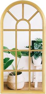 lot 8319 image: Arched Gold Wall Mirror Decor, Windowpane Mirror, Ornate Mirror Well Packaged for Living Room,Dinging Room,Hallway,Entryway,Kitchen