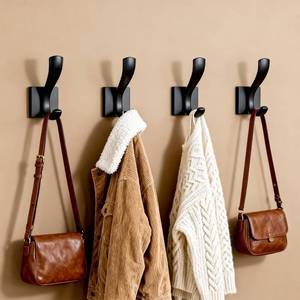 lot 8344 image: 5 Pack Wall Hooks Heavy Duty Towel Robe Coat Hooks for Bathroom Bedroom  Wall Hooks Heavy Duty Towel Robe Coat Hooks for Bathroom Bedroom Entryway with Mounting Hardware Rustproof Aluminum Alloy