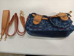 lot 8346 image: Blue Adjustable Womens Purse with Circle Pattern