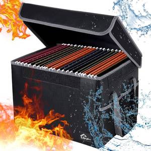 lot 8351 image: Fireproof Box File Storage Organizer, FAIRYLOVE Document Collapsible Box File Organizer Anti-Static Box, Filing Box with Handle, Portable Home Office Safe Box for Hanging LetterLegal Folder