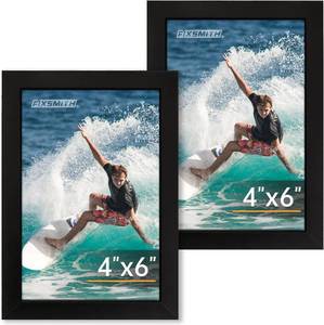 lot 10354 image: FIXSMITH 4x6 Picture Frame Set of 2, 4x6 Photo Frames with HD Plexiglass for Wall Hanging or Tabletop Display, Black