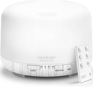 lot 10357 image: ASAKUKI Essential Oil Diffuser for Home, 500ML Aromatherapy Diffuser Humidifier with Remote Control, 7 Color LED Lights, Quiet Cool Mist Diffuser for Bedroom, Living Room, Office (White)