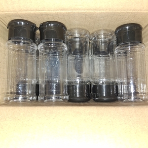 lot 10365 image: Plastic Round Spice Bottles with Black Shaker Lids,Reusable Seasoning Containers Jars,Clear Plastic Bottle Containers with Shaker Lids for Powders,Spice,Herbs,Glitters