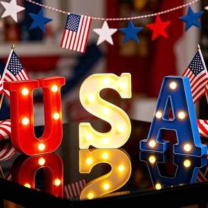 lot 10373 image: 6.3 USA Light Up Letter Sign, Marquee Letter Lights for Independence Day 4th of July, LED Light Up Alphabet Letter Sign Table Decor for Patriotic Table Home Party Decoration