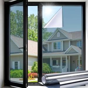 lot 10380 image: LUTE One Way Window Privacy Film, Window Tint, Silver, 17.5 x 78.7  Sun Blocking UV Heat Blocker, See Out Not in Reflective Mirror Film, Removable Static Cling Glass Coverings for Home Office