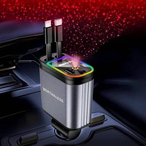 lot 10385 image: BERTHALESS Retractable Car Charger, 4 in 1 Fast Charging Car Charger USB-C & USB-A Compatible with iPhone 161514131211,Galaxy,Pixel,with Red Starry Sky Light
