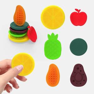 lot 8387 image: Sensory Fidget Toys, Silicone Textured Tactile Discs Set, 6 Pack Colorful Sensory Stone, Non-Sticky Smooth Surface, Sensory Play Educational Toys (Fruit - 6 Pack)
