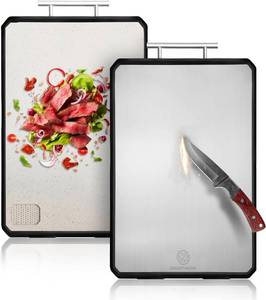 lot 10395 image: Titanium Coated Stainless Steel Cutting Board, Professional Double-Sided Chopping Board with Wheat Straw PP, Food Grade, 42x31cm