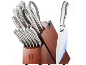 lot 10396 image: KnifeSaga Kitchen Knife Block Set, Enduring Sharpness Premium Knife Set with Block, 14 Pcs Japanese High Carbon Stainless Steel Knives Set for Kitchen, Chef Knife Set with Block and Built in Sharpener - Retail $119.99