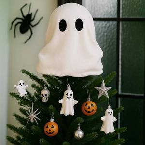lot 10413 image: Gejoy Halloween Ghost Tree Topper Decor 13 Inches White Ghost Elf Halloween Tree Topper Ornaments for Holiday Party Favors Supplies Decor