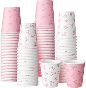 lot 10423 image: Qinyoung 100 Count Pink Bow Paper Cups 9oz Cute Coquette Bowknot Disposable Drinking Coffee Cups for Birthday Wedding Baby Shower Bachelorette Tea Party Supplies