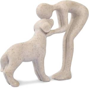 lot 10457 image: Abstract Person and Dog Head-to-Head Figurine Sandstone  abstract sculpture celebrating the bond between person and pet. Intimate head-to-head Touching memory keepsake for dog lovers