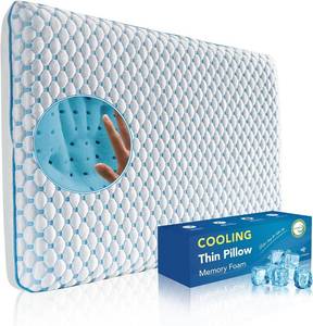 lot 10468 image: Thin Pillow for Sleeping, Cooling Gel Flat Pillow for Stomach and Back Sleepers, Ultra Slim Stomach Sleeping Pillows for Shoulder Neck Pain Relief, Low Profile Memory Foam Pillows 2.25-inches