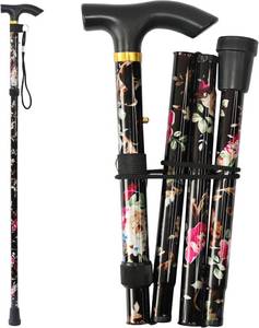 lot 10472 image: Folding Canes for Men and Women, Floral  5-Level Adjustable Height, Lightweight Collapsible, Aluminum, Wrist Strap, T Handle, Walking Sticks for Seniors Adults