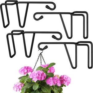 lot 10510 image: 4 Pack Vinyl Fence Hooks, Patio Hangers Decorative Black Powder Coated Steel Fence Hangers Suitable for Hanging Flower Baskets - Wind Chimes - Planters - Bird Feeders -Lights (4 Pack-Black)