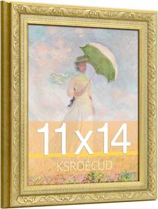 lot 10512 image: 11x14 Picture Frame, HD Real Glass 11x14 Ornate Vintage Photo Frame, 11 by 14 Oil Painting Poster Frame with Vintage Gold Border and Distressed Rust-Like Finish, Horizontal & Vertical Display for Tabletop or Wall Decor (1 Pack