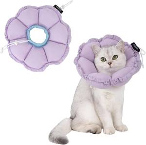 lot 10514 image: H HIDREAM Soft Cat Cone Collar  Cute Adjustable Cat Recovery Collar Elizabethan e Collar that can Protect Head and Foot Wounds Purple Flower All-Season Style