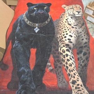 lot 10526 image: AREA RUG 46X31 CHEETAH AND BLACK LEOPARD